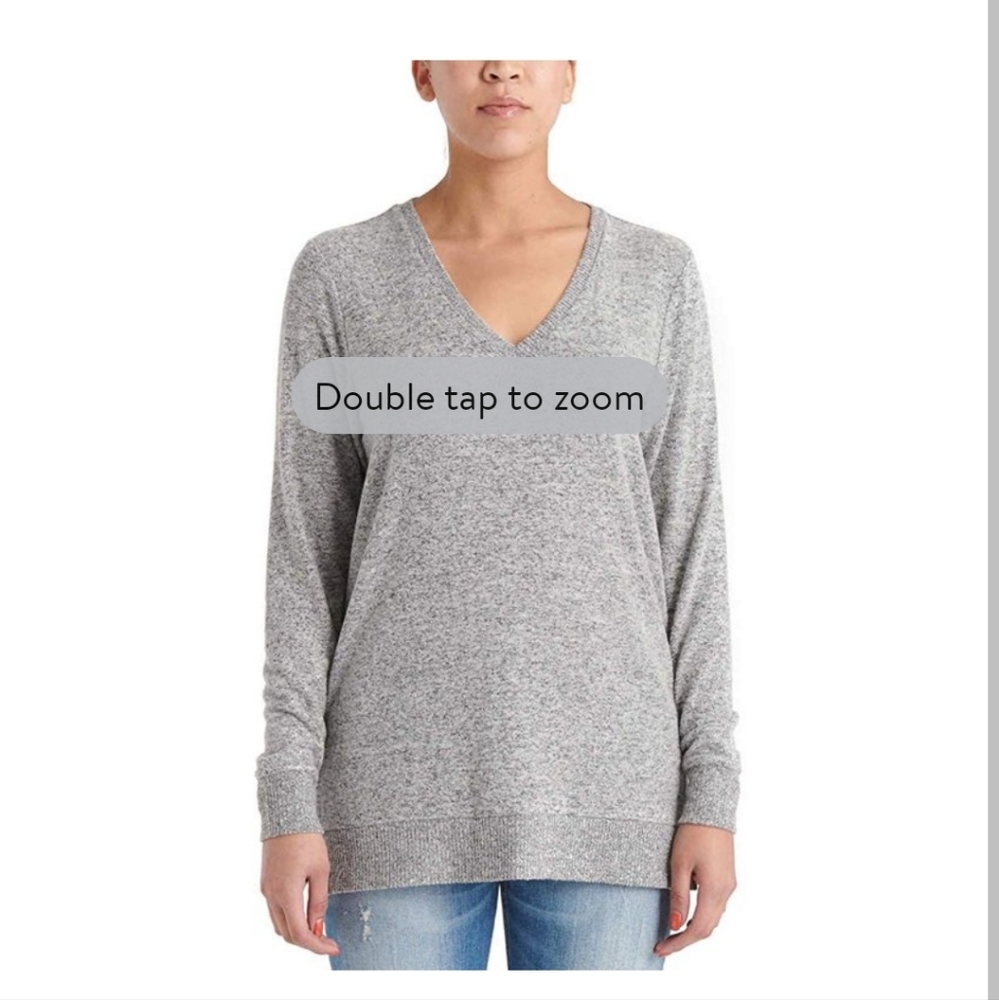 Lucky Brand Ladies' V-Neck Tunic Long Sleeves Pullover Light Sweater Grey - Picture 2 of 3